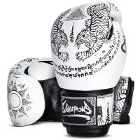 Boxing gloves Sak Yant Tigers, White/Black