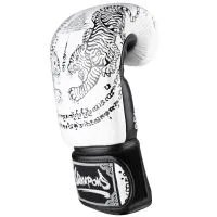 Boxing gloves Sak Yant Tigers, White/Black